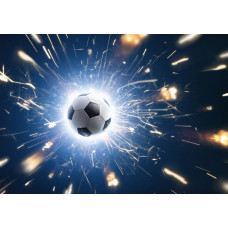 Fototapete eines auffälligen Fußballs in Aktion, mit Geschwindigkeitslinien, die die Bewegung hervorheben.