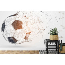 Fototapete mit einem Fußball in Schwarz-Weiß mit verspielten Akzenten in einem Kinderzimmer.