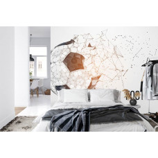 Fototapete mit einem Fußball in Schwarz-Weiß im Vintage-Look in einem Schlafzimmer.