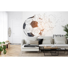 Fototapete mit einem klassischen Fußball in Schwarz-Weiß in einem Wohnzimmer.