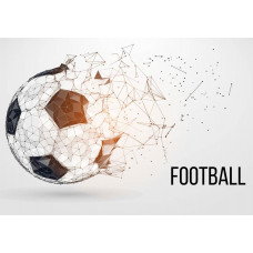 Fototapete mit einer realistischen Darstellung eines Fußballs auf einer Wiese, eingefangen in dem Moment, in dem der Ball zum Abstoß bereit ist.