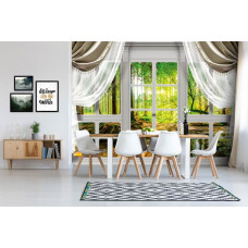 Eine Fototapete mit einer ruhigen Waldansicht, geeignet für ein Esszimmer.