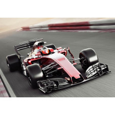 Fototapete eines Formel-1-Autos in Aktion auf einer roten Strecke, für ein kraftvolles Rennerlebnis.