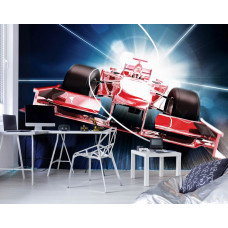 Eine Fototapete mit einem roten Formel-1-Auto für das Spielzimmer.