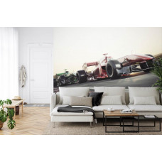 Fototapete eines actionreichen Formel 1-Rennens im Wohnzimmer.