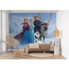 Fototapete Die Eiskönigin im Kinderzimmer mit Anna, Elsa und Olaf im Schnee.