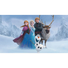 Fototapete Die Eiskönigin mit Anna, Elsa, Kristoff, Sven und Olaf in einer Winterlandschaft.