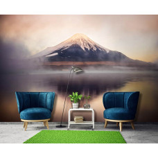 Eine Fototapete mit einer bezaubernden Bergseelandschaft der Fuji Five Lakes, entworfen für das Wohnzimmer.