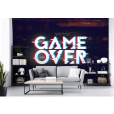 Eine bunte Fototapete zum Thema Spiele mit Spielkonsolenelementen für ein Wohnzimmer.