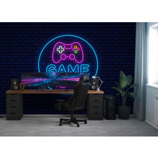 Fototapete Game Room Neon-Stil in einem Spielzimmer mit Neon-Gamecontroller und modernem Gaming-Look.