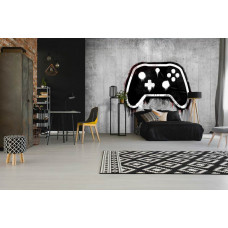 Eine Fototapete im Graffiti-Stil mit Gaming-Controllern, ideal für ein Schlafzimmer.