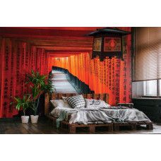 Eine Fototapete von einem Korridor mit 3D-Effekt inspiriert von China für das Schlafzimmer.