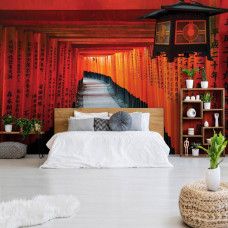 Eine Fototapete von einem Korridor mit 3D-Effekt inspiriert von China für das Wohnzimmer und Schlafzimmer.