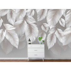 Fotobehang gedetailleerde witte bladeren in een hal met moderne stijl.