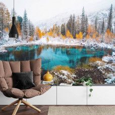 Ein Fototapete mit einem wunderschönen Blick auf den Geisersee und die Natur, ideal für ein Wohnzimmer.