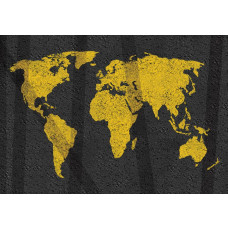 Gelbe Weltkarte Fototapete mit einer rustikalen betonartigen Textur, ideal für einen modernen und zeitgenössischen Raum.