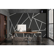 Eine Fototapete mit geometrischen Dreiecken in einem zeitgenössischen Büro.