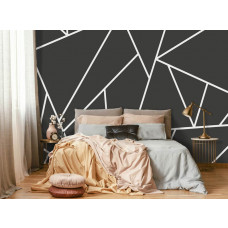 Eine Fototapete mit geometrischen Dreiecken im Vliestapetenstil für ein Schlafzimmer.
