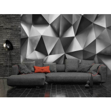 Eine Fototapete mit modernen geometrischen 3D-Formen in einem künstlerischen Stil.