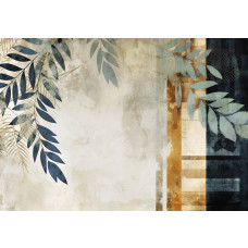 Gemalte Blätter auf einem Betonhintergrund, mit einem künstlerischen Look auf dieser Fototapete.