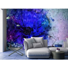 Eine Fototapete mit einer gemalten blauen Blume für das Wohnzimmer.