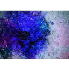 Gemalte blaue Blume auf einer künstlerischen Fototapete.