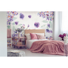 Fototapete mit gemalten Blumen und Blütenblättern für das Wohnzimmer und das Schlafzimmer.