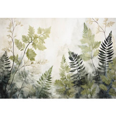 Grüne Blätter, detailliert gemalt, werden auf dieser Fototapete im natürlichen Stil lebendig.