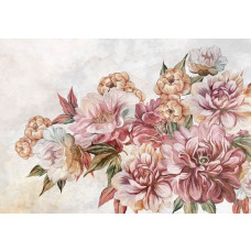 Fototapete mit gemalten altrosa Blumen im Vintage-Look.