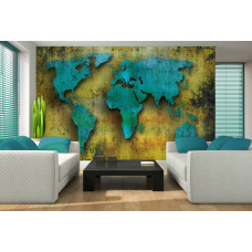 Eine Fototapete einer gemalten Weltkarte als abstrakte Kunst.
