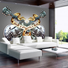 Eine Fototapete mit silbernen Gitarren im Rock-Stil, geeignet für das Wohnzimmer.
