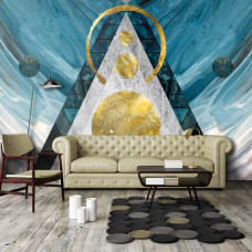 Eine Fototapete mit einem künstlerischen Art-Deco-Gemälde im Wohnzimmer.