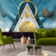 Eine Fototapete mit einem abstrakten Kunstwerk im Art-Deco-Stil für das Wohnzimmer.