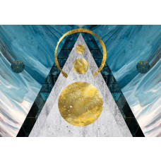 Eine Fototapete im Art-Deco-Stil mit geometrischen Formen und Goldelementen.