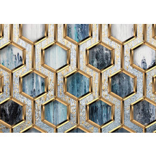 Glamour-Fototapete mit goldenem Sechseckmuster, sechseckige geometrische Formen in einem luxuriösen Golddesign.