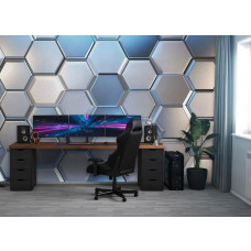 Fotobehang glanzende hexagons in blauw en zilver in de gamekamer met opvallend patroon en diepte.
