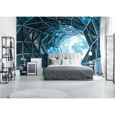 Eine Fototapete eines Glastunnels mit 3D-Effekt in einem Gebäude für das Wohn- und Schlafzimmer.