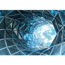 Fototapete eines Glastunnels in einem Gebäude, 3D-Effekt für Tiefe.