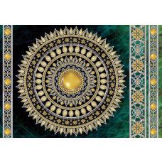 Smaragdgrünes und goldenes Mandala, Fototapete, die ein luxuriöses und künstlerisches Aussehen verleiht.