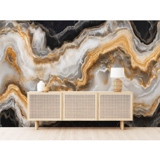 Fotobehang met golvend goud marmermotief in een professioneel ingericht kantoor.