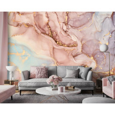 Eine moderne Marmor-Fototapete mit goldenen Details, perfekt für ein Schlafzimmer.