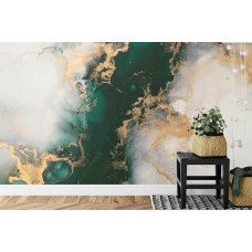 Ein Fototapete mit einer Kombination aus Gold- und Türkis-Marmor in einer Küche.