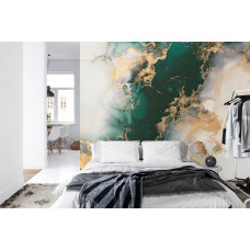 Ein Fototapete mit einer Kombination aus Gold- und Türkis-Marmor in einem Schlafzimmer.
