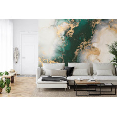 Ein Fototapete mit einer Kombination aus Gold- und Türkis-Marmor in einem Wohnzimmer.