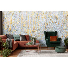 Eine abstrakte Fototapete mit dekorativem Gips in Gold und Silber.