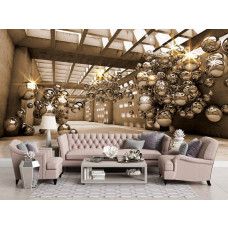 Eine Fototapete mit einem goldenen Gebäude im abstrakten Stil für das Wohnzimmer.