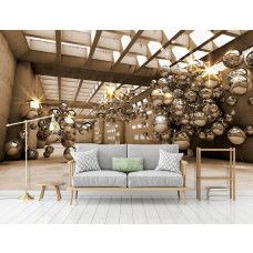 Eine Fototapete mit einem abstrakten goldenen Gebäude mit funkelnden Elementen, perfekt für das Schlafzimmer.