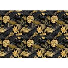 Goldene Dschungelblätter schmücken diese botanische Fototapete mit einem üppigen und tropischen Look.