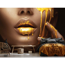 Eine Fototapete mit einem goldenen Kunstdesign einer Frau, geeignet für ein Büro.