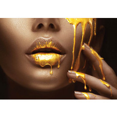 Fototapete mit einem goldenen Kunstwerk einer weiblichen Figur, mit einem schicken und modischen Look.